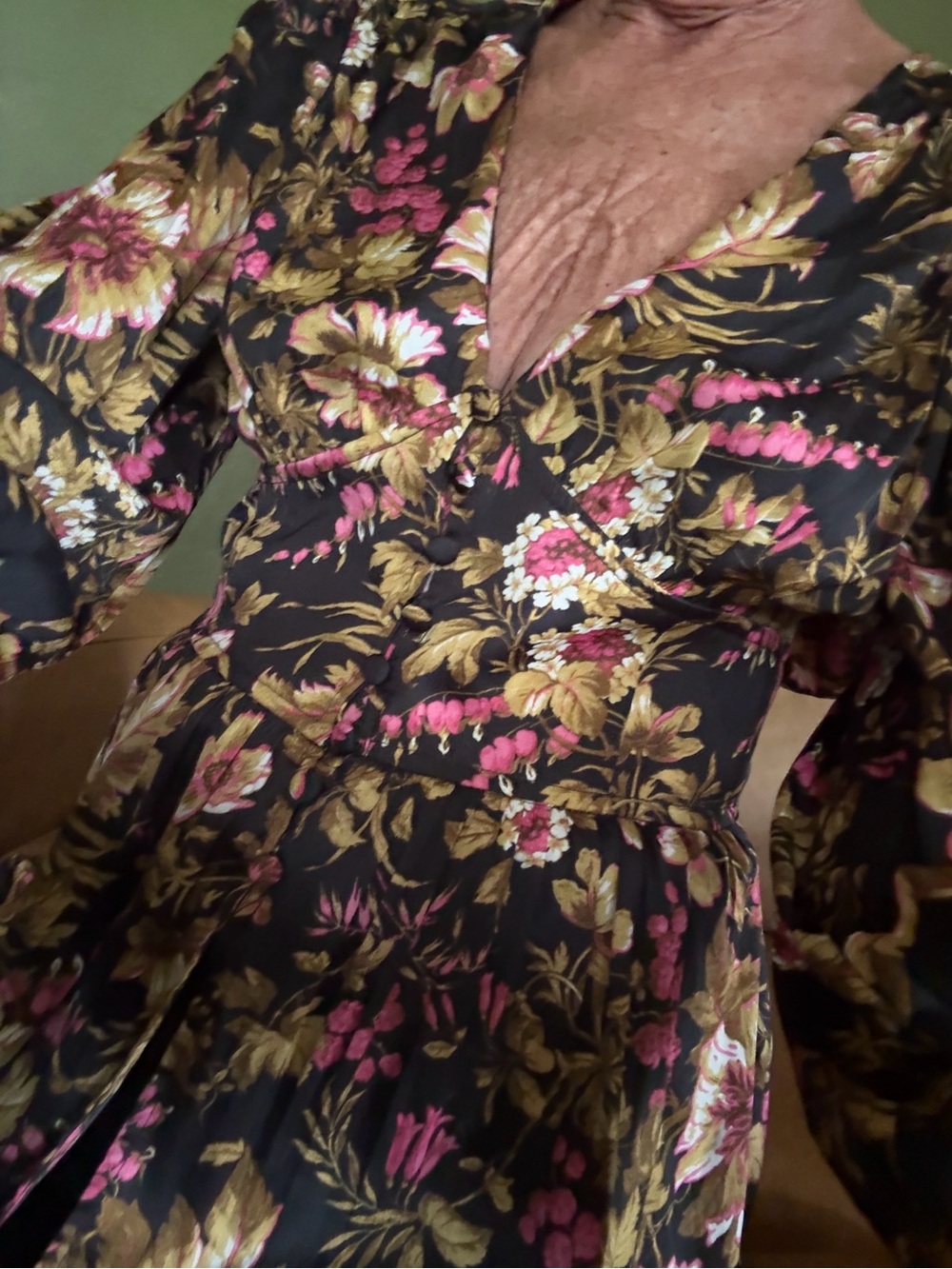 Sexy Anthropologie Satin Blouse, Black Floral, Peplum, XS